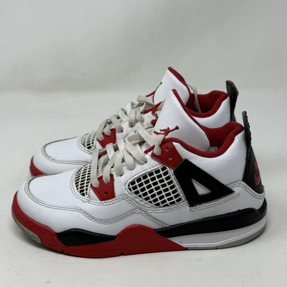 Nike Air Jordan 4 Retro OG PS Sneakers Boys Girls Size 13C Fire Red BQ7669-160 - Picture 2 of 16